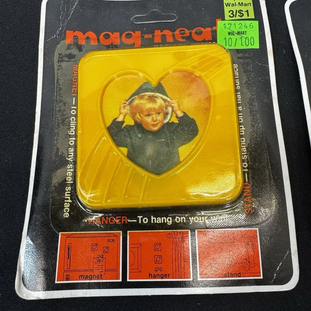 Vtg 70's Set (2) Mag-Neato‎ 3-Way Magnetic Photo Frame Plastic Yellow